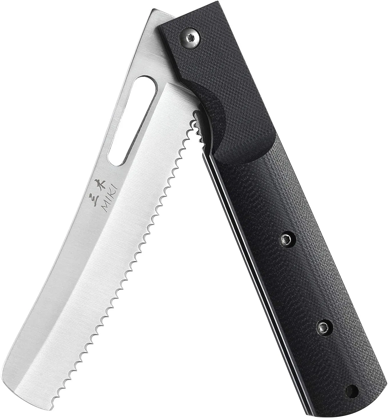 Miki 440A Stainless Steel Blade Japanese Kitchen Chef Folding Pocket Knife for Outdoor Camping Cooking,Folding Serrated Knife, Bread Knife