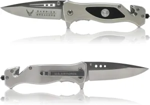 Military Gift Shop Air Force Folding Elite Tactical Knife - Disabled Vet Owned Business - Air Force Knife Silver