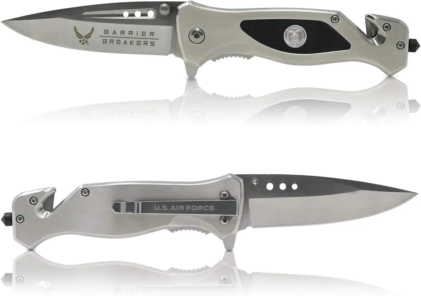 Military Gift Shop Air Force Folding Elite Tactical Knife - Disabled Vet Owned Business - Air Force Knife Silver