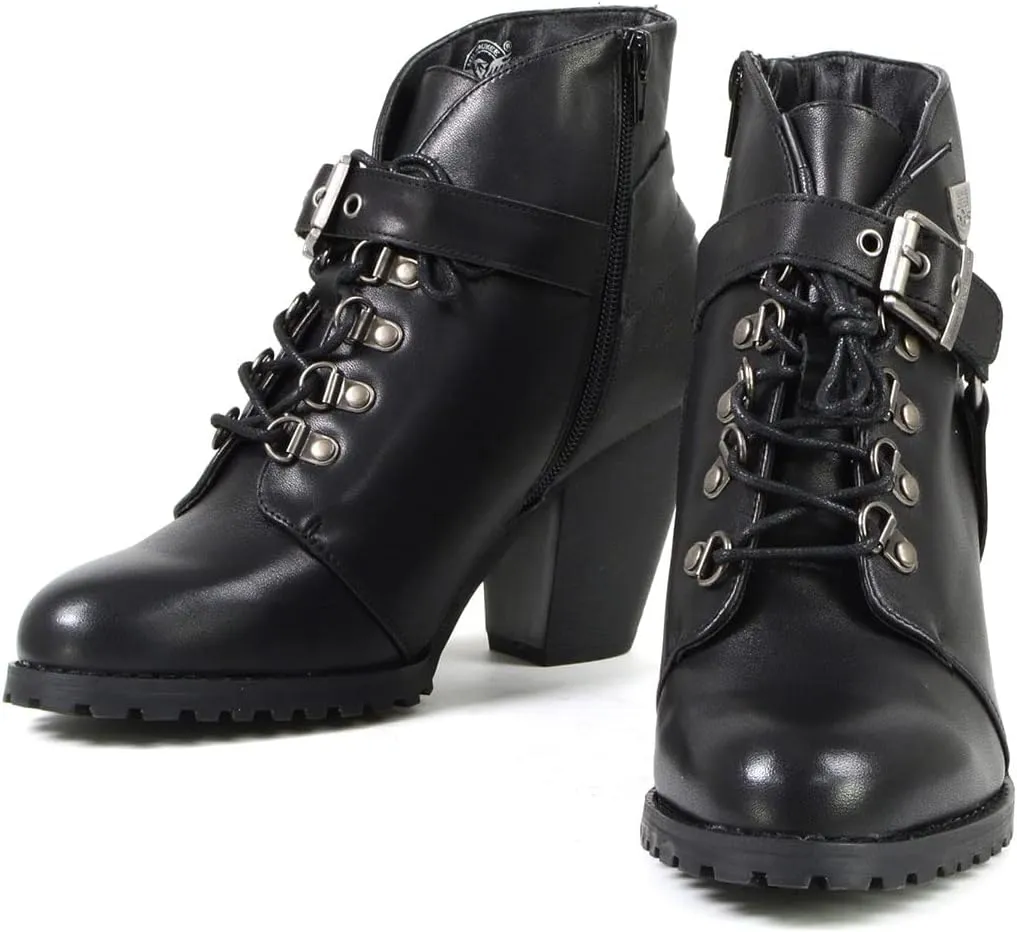 Milwaukee Leather MBL9458 Women's Premium Black Leather Fashion Casual Boots w/Classic Harness Ring - 7