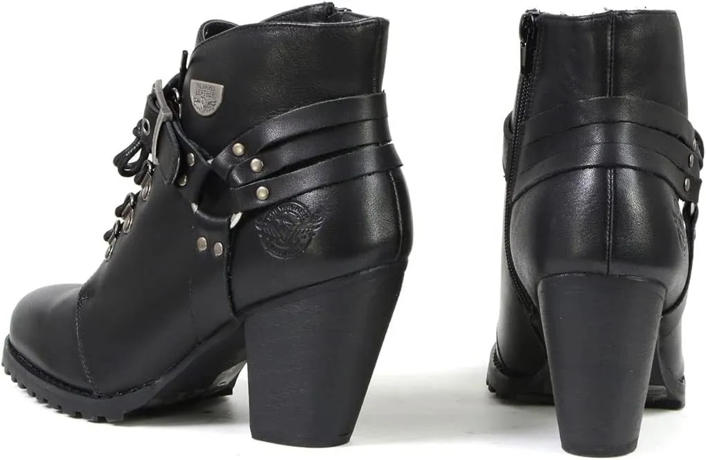 Milwaukee Leather MBL9458 Women's Premium Black Leather Fashion Casual Boots w/Classic Harness Ring - 7