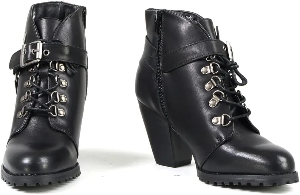 Milwaukee Leather MBL9458 Women's Premium Black Leather Fashion Casual Boots w/Classic Harness Ring - 7