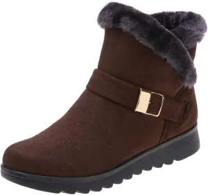 MIOKE Women's Winter Fur Snow Ankle Boots Buckle Suede Waterproof Zipper Anti-slip Warm Snow Short Booties
