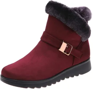 MIOKE Women's Winter Fur Snow Ankle Boots Buckle Suede Waterproof Zipper Anti-slip Warm Snow Short Booties