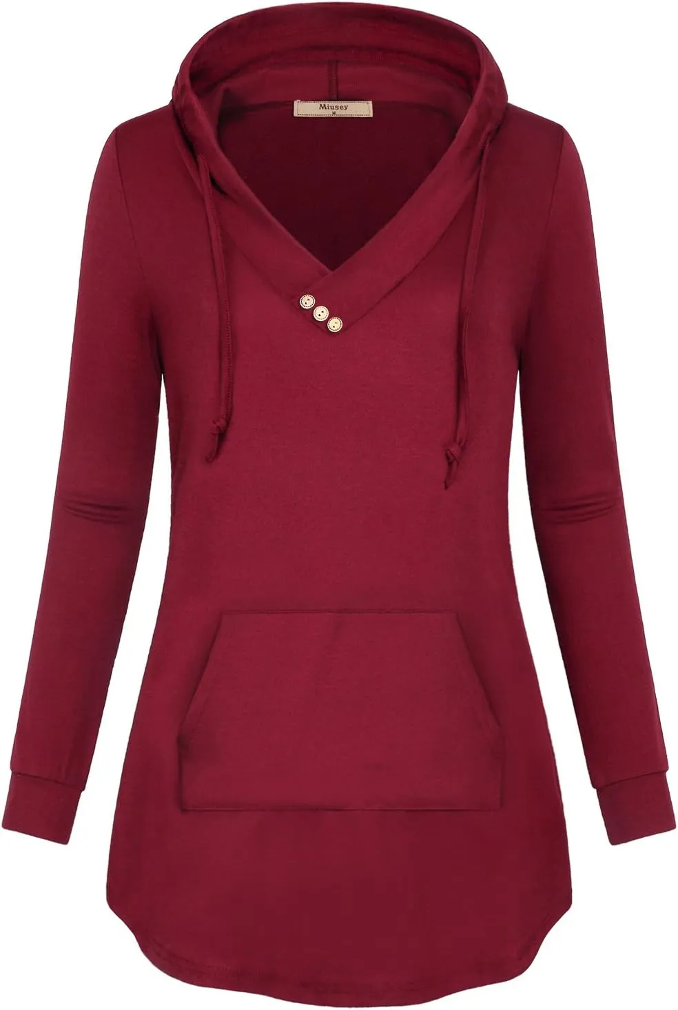 Miusey Womens Hooded Shirts Long Sleeve V Neck Tunic Hoodie Lightweight Sweatshirts with Kangaroo Pocket