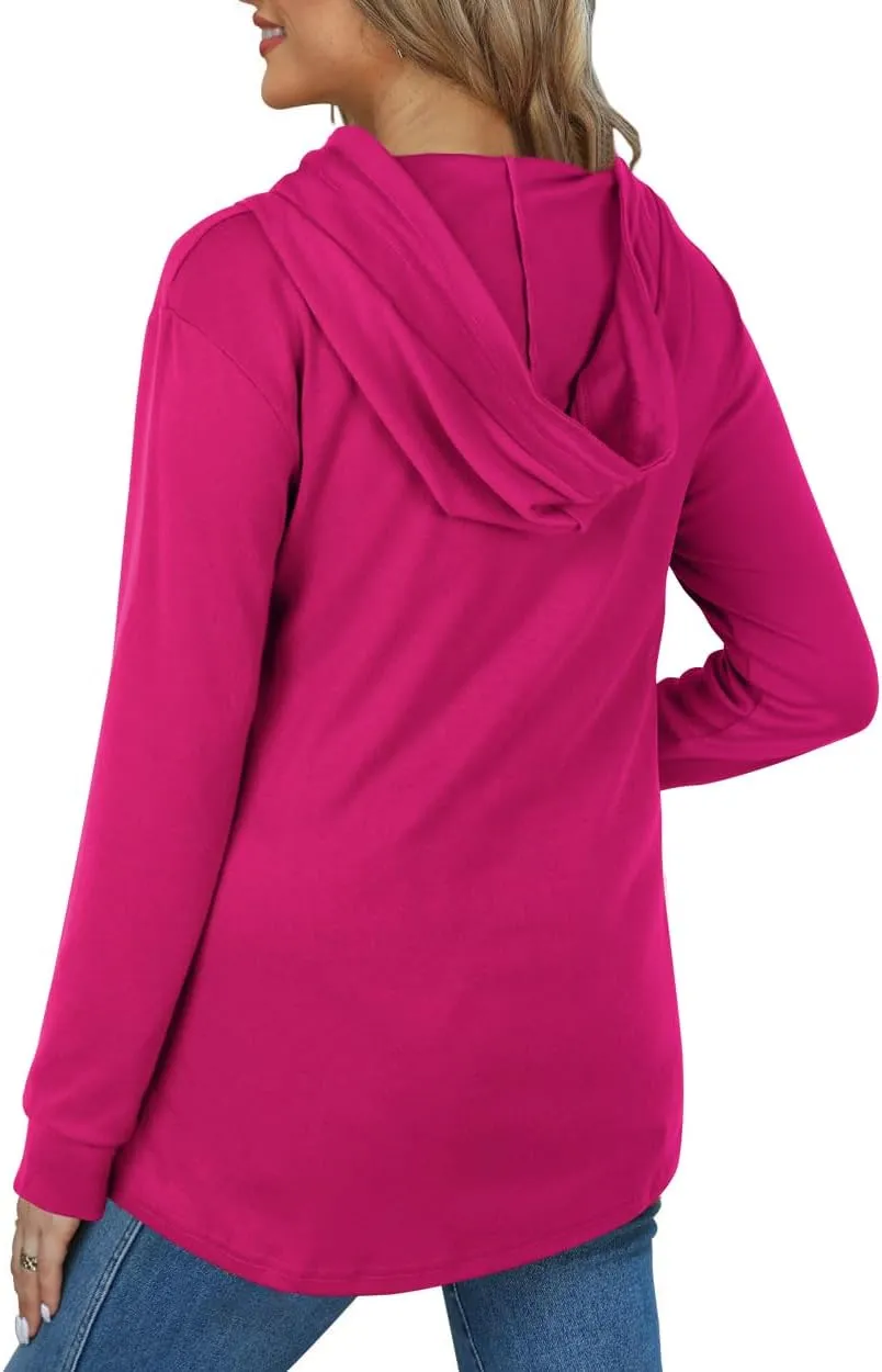 Miusey Womens Hooded Shirts Long Sleeve V Neck Tunic Hoodie Lightweight Sweatshirts with Kangaroo Pocket
