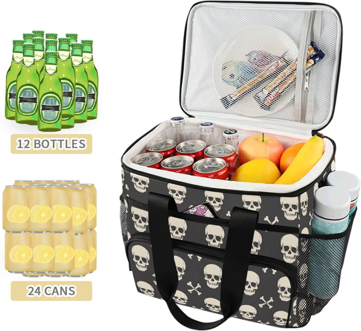 MNSRUU Cooler Bag Skull and Crossbones Soft Cooler Bag Insulated Lunch Totes Picnic Bag Beach Cooler Lunch Box Container with Adjustable Shoulder Strap