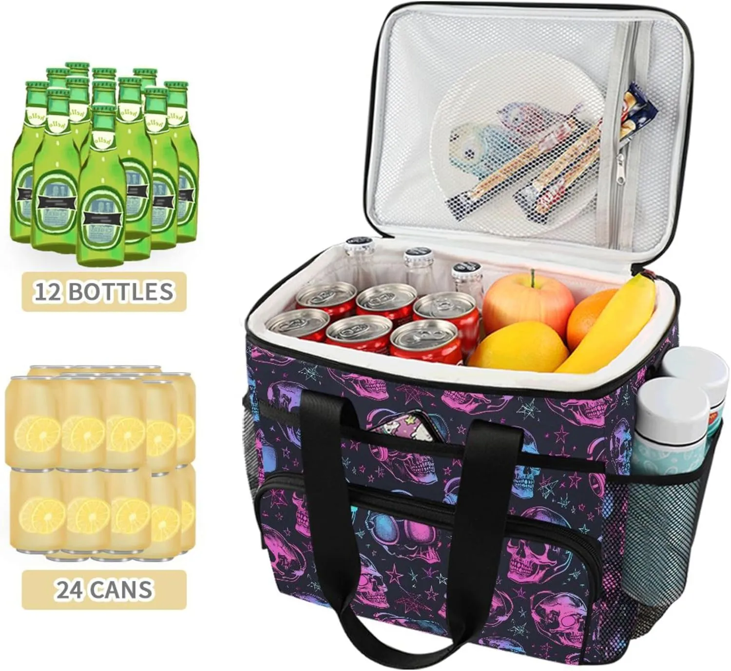 MNSRUU Cooler Bag Skull and Crossbones Soft Cooler Bag Insulated Lunch Totes Picnic Bag Beach Cooler Lunch Box Container with Adjustable Shoulder Strap