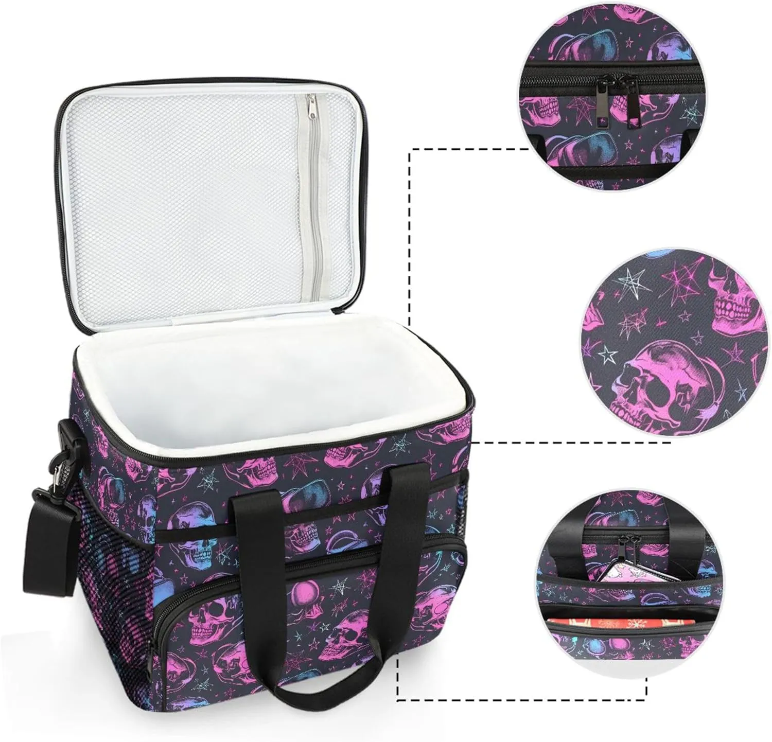 MNSRUU Cooler Bag Skull and Crossbones Soft Cooler Bag Insulated Lunch Totes Picnic Bag Beach Cooler Lunch Box Container with Adjustable Shoulder Strap