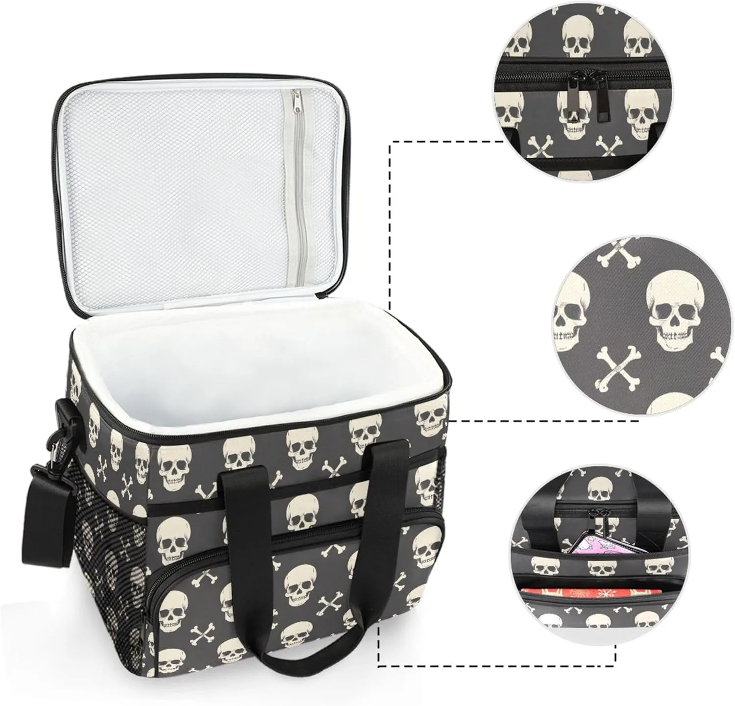 MNSRUU Cooler Bag Skull and Crossbones Soft Cooler Bag Insulated Lunch Totes Picnic Bag Beach Cooler Lunch Box Container with Adjustable Shoulder Strap