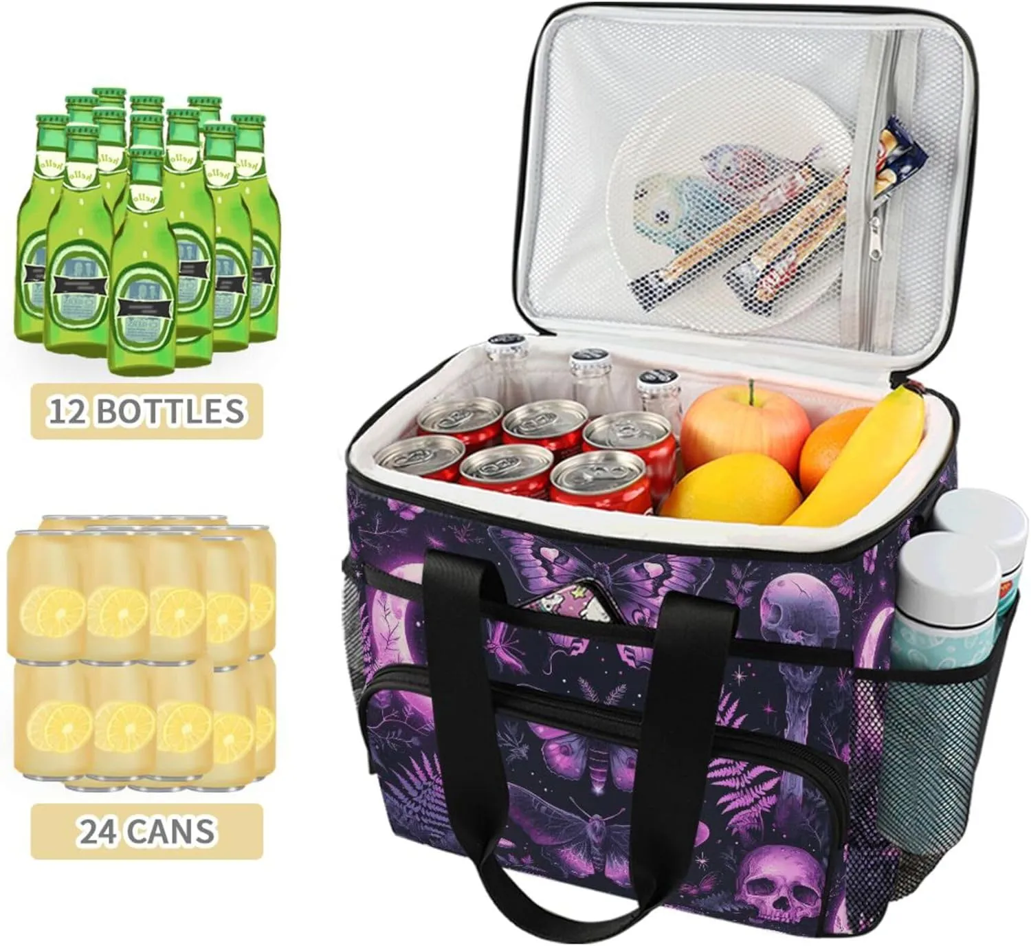 MNSRUU Cooler Bag Skull and Sunflower Soft Cooler Bag Insulated Lunch Totes Picnic Bag Beach Cooler Lunch Box Container with Adjustable Shoulder Strap