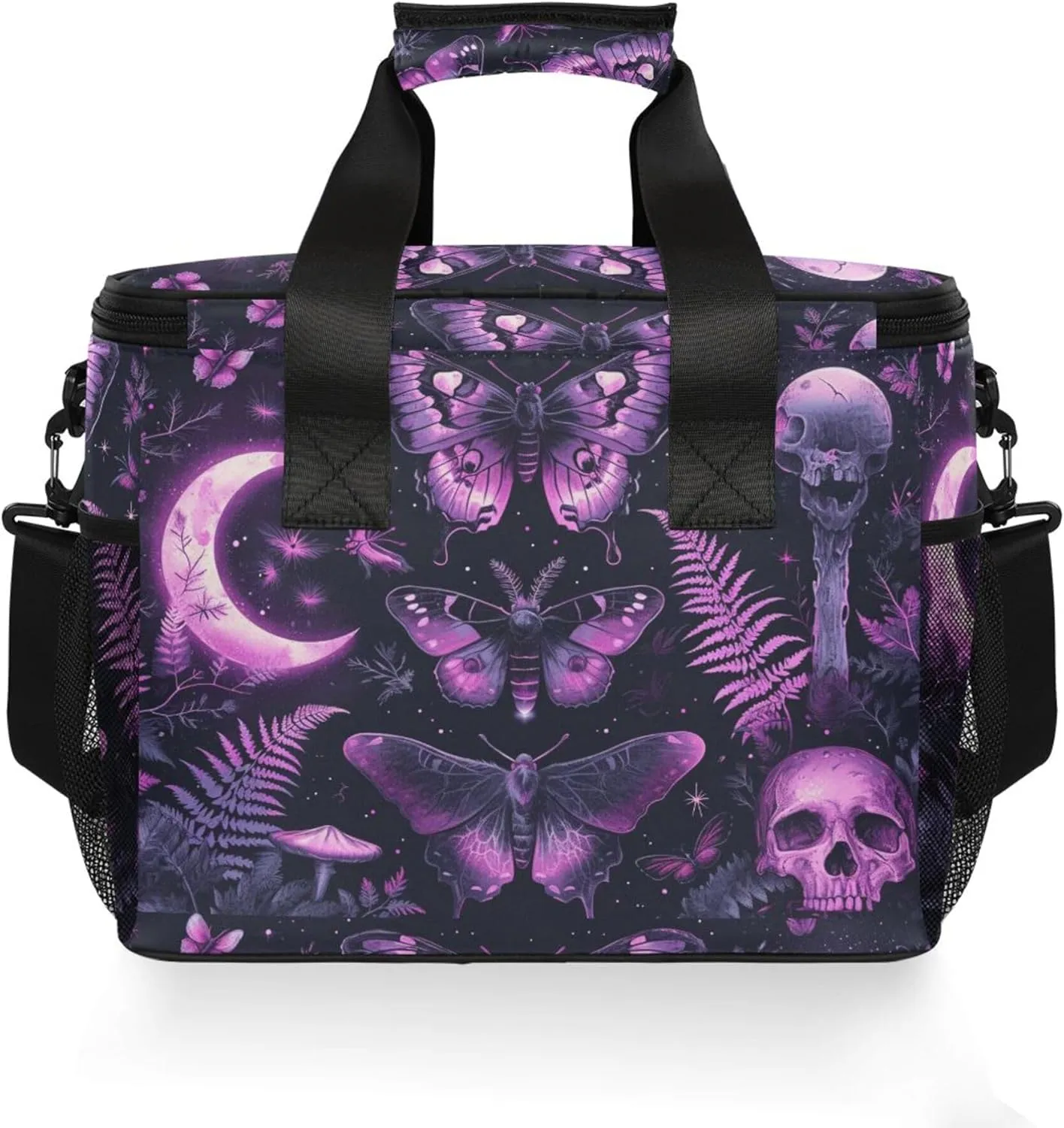 MNSRUU Cooler Bag Skull and Sunflower Soft Cooler Bag Insulated Lunch Totes Picnic Bag Beach Cooler Lunch Box Container with Adjustable Shoulder Strap