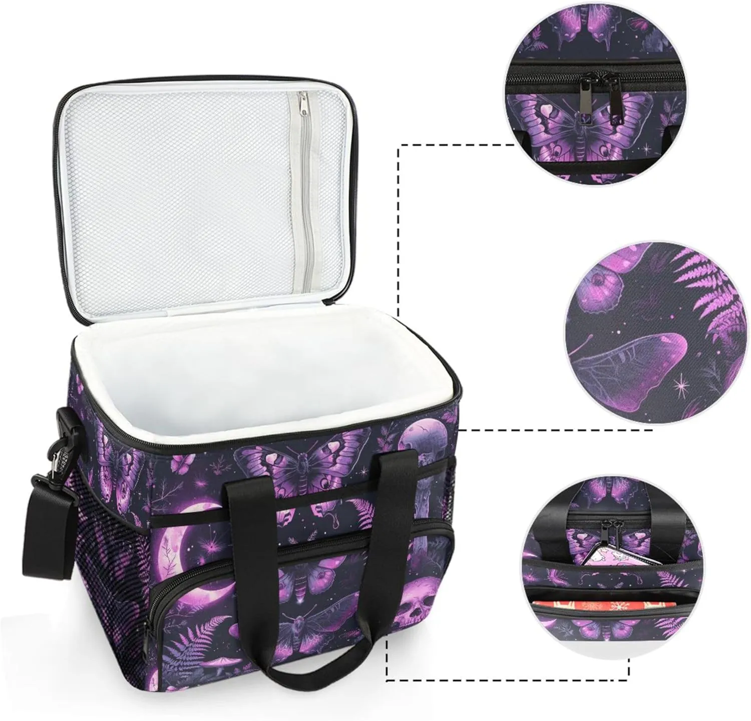 MNSRUU Cooler Bag Skull and Sunflower Soft Cooler Bag Insulated Lunch Totes Picnic Bag Beach Cooler Lunch Box Container with Adjustable Shoulder Strap