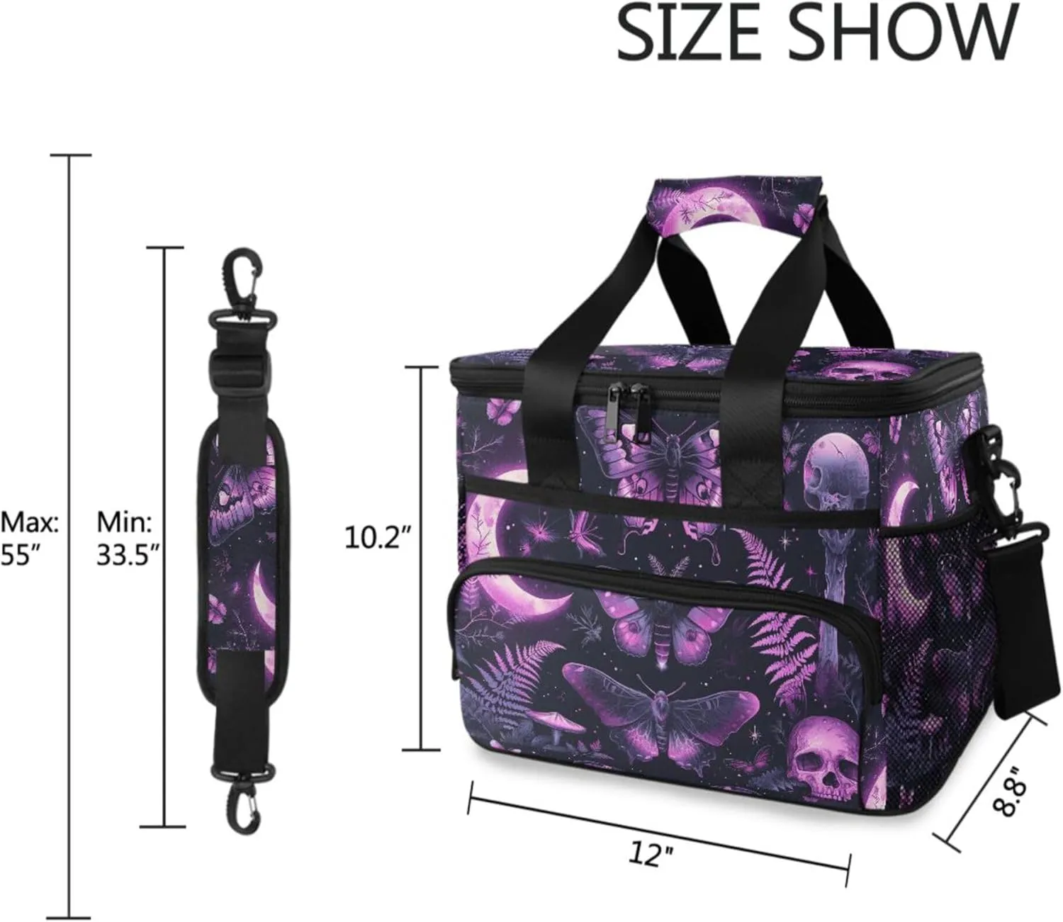 MNSRUU Cooler Bag Skull and Sunflower Soft Cooler Bag Insulated Lunch Totes Picnic Bag Beach Cooler Lunch Box Container with Adjustable Shoulder Strap
