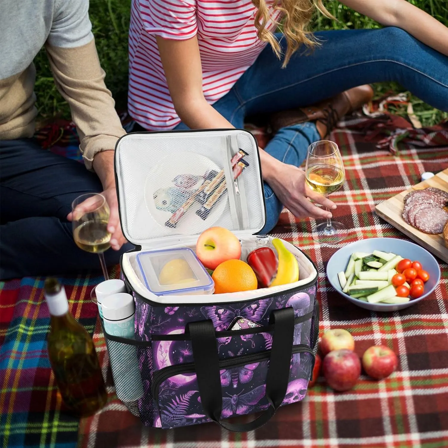 MNSRUU Cooler Bag Skull and Sunflower Soft Cooler Bag Insulated Lunch Totes Picnic Bag Beach Cooler Lunch Box Container with Adjustable Shoulder Strap
