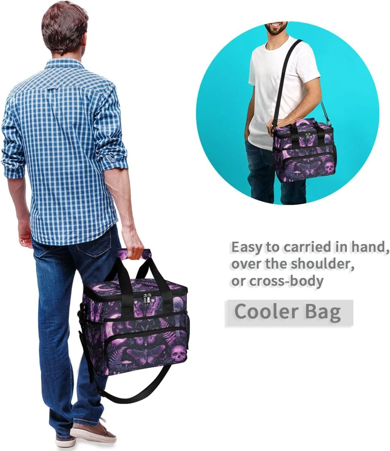 MNSRUU Cooler Bag Skull and Sunflower Soft Cooler Bag Insulated Lunch Totes Picnic Bag Beach Cooler Lunch Box Container with Adjustable Shoulder Strap