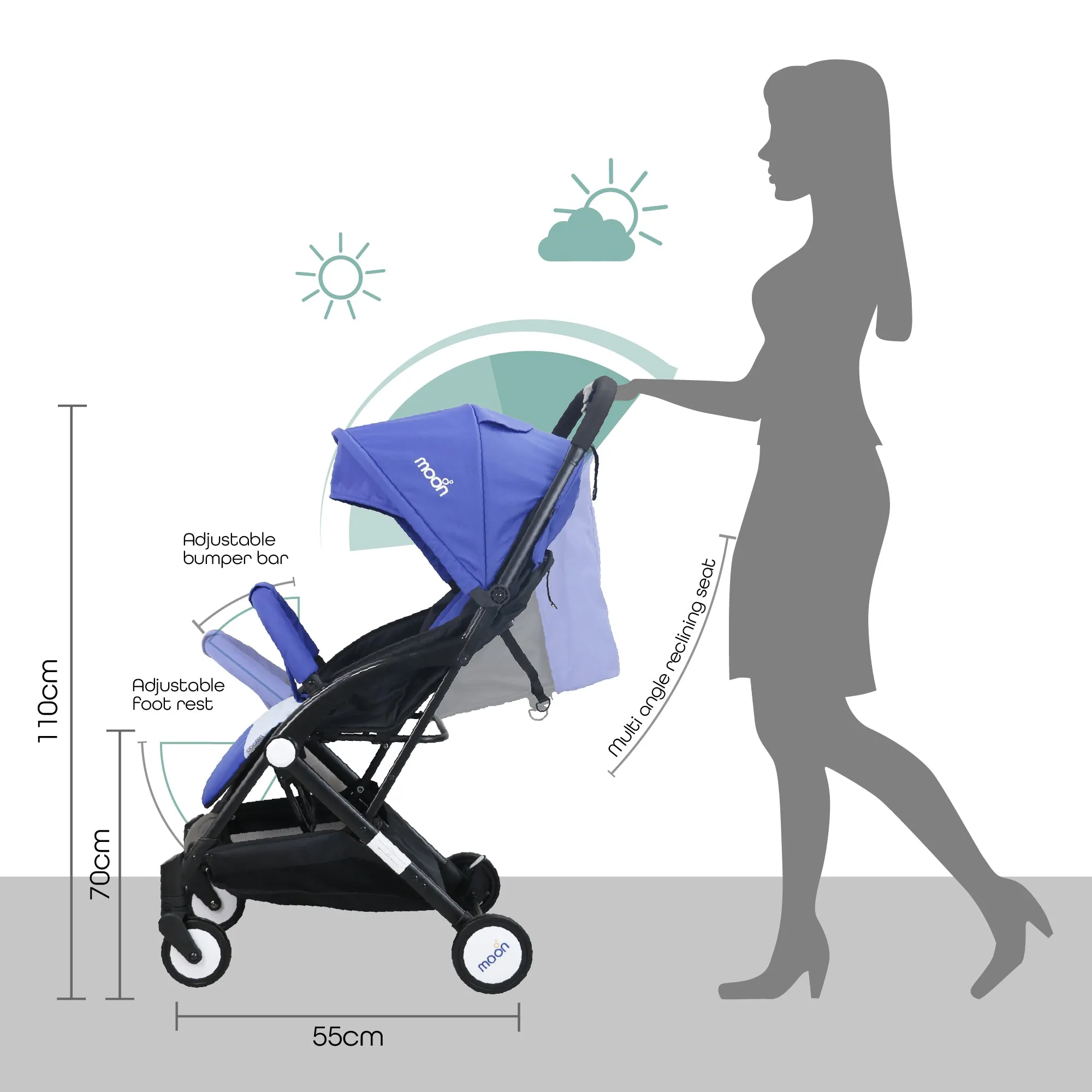 Moon - Travel-Lite  - Cabin Stroller - Blue