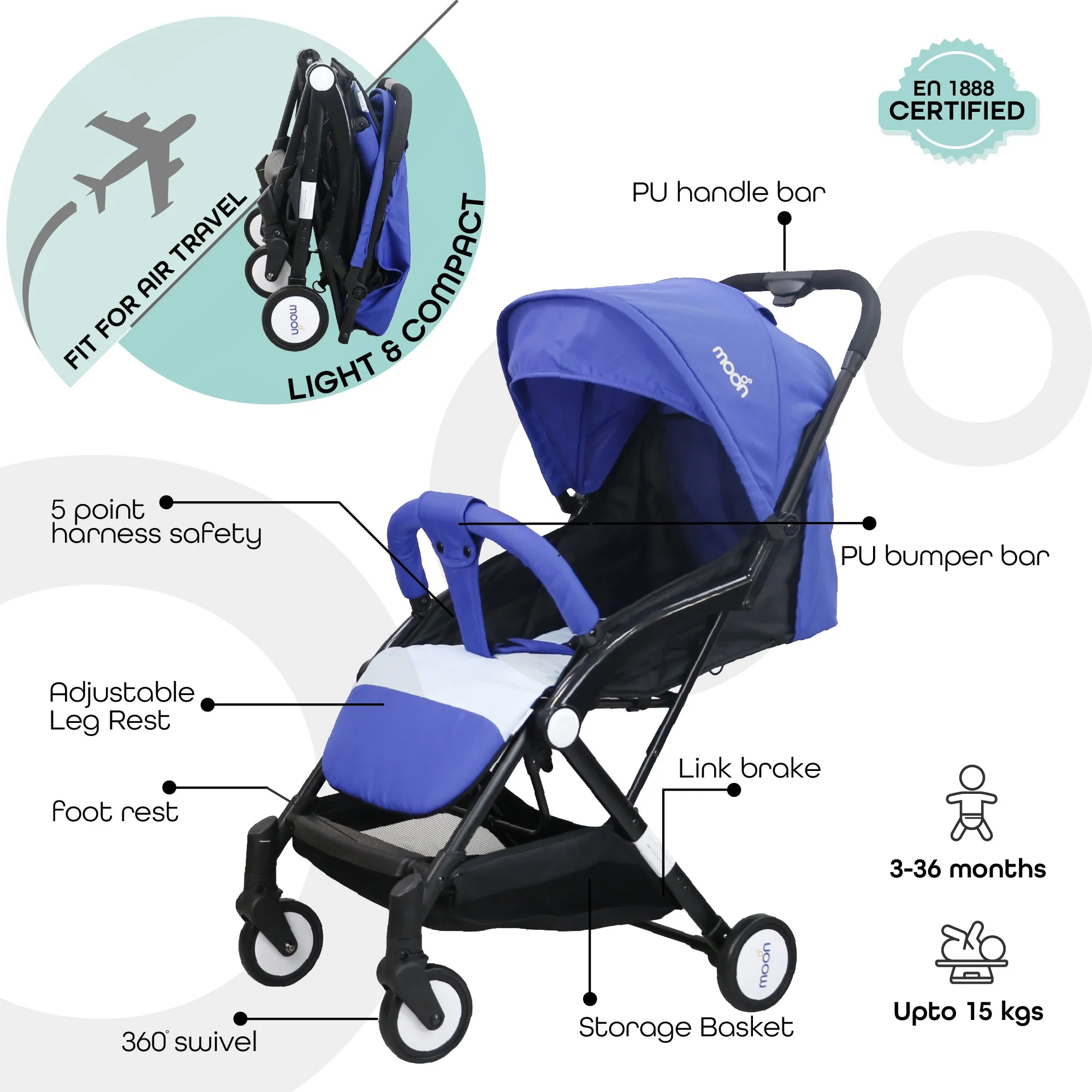 Moon - Travel-Lite  - Cabin Stroller - Blue