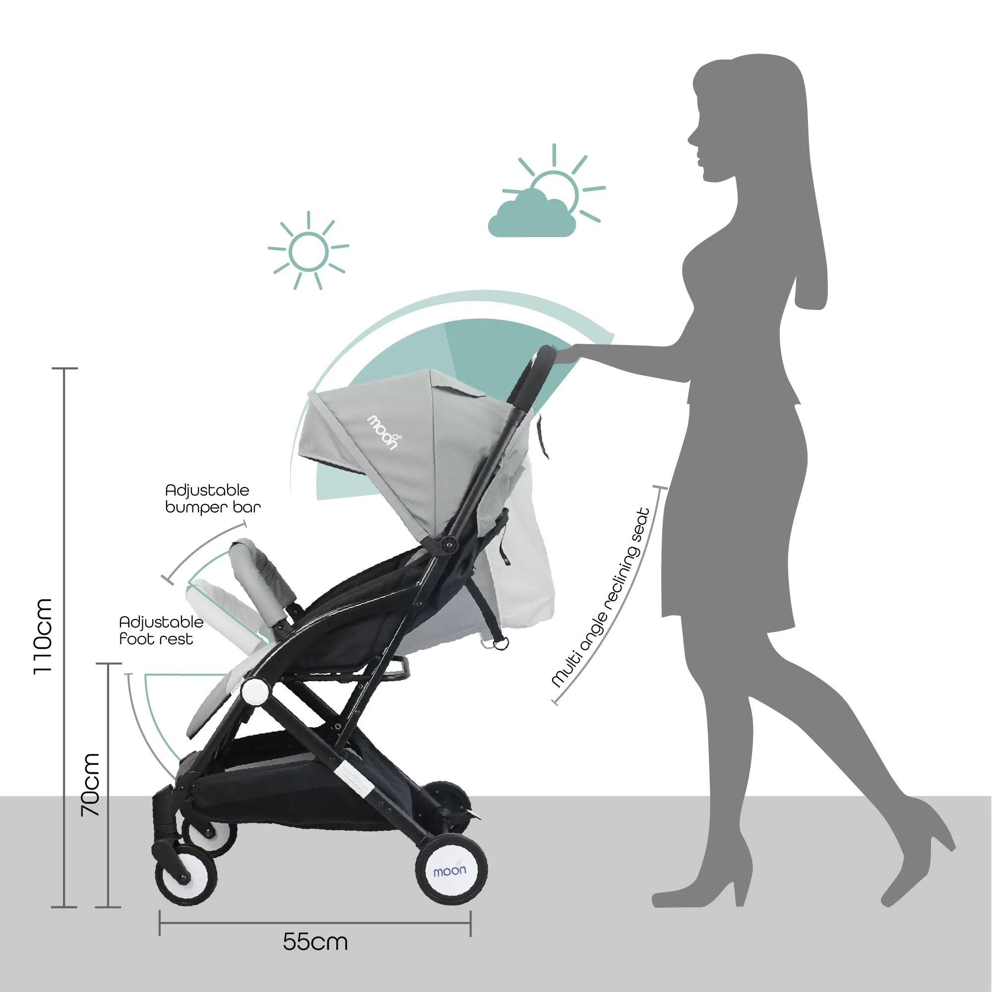 Moon - Travel-Lite  - Cabin Stroller - Grey