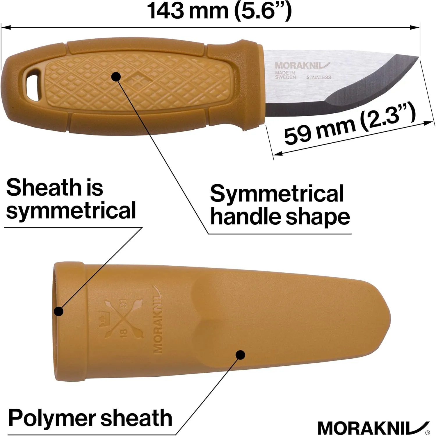 Morakniv Eldris Fixed-Blade Pocket-Sized Knife with Sandvik Stainless Steel Blade, Lanyard and Firestarter, 2.2-Inch