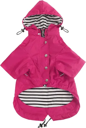 Morezi Dog Zip Up Raincoat with Reflective Buttons, Rain/Water Resistant, Adjustable Drawstring, Removable Hood, Raincoats with Legs 8lbs to 80lbs Available - Pink - L