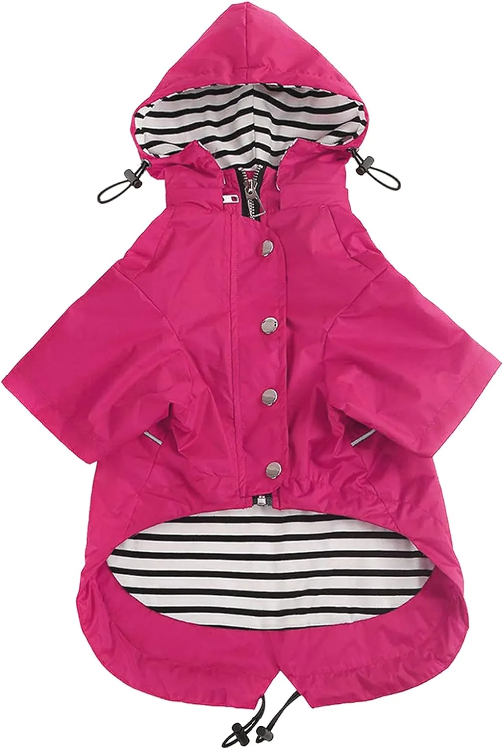 Morezi Dog Zip Up Raincoat with Reflective Buttons, Rain/Water Resistant, Adjustable Drawstring, Removable Hood, Raincoats with Legs 8lbs to 80lbs Available - Pink - L