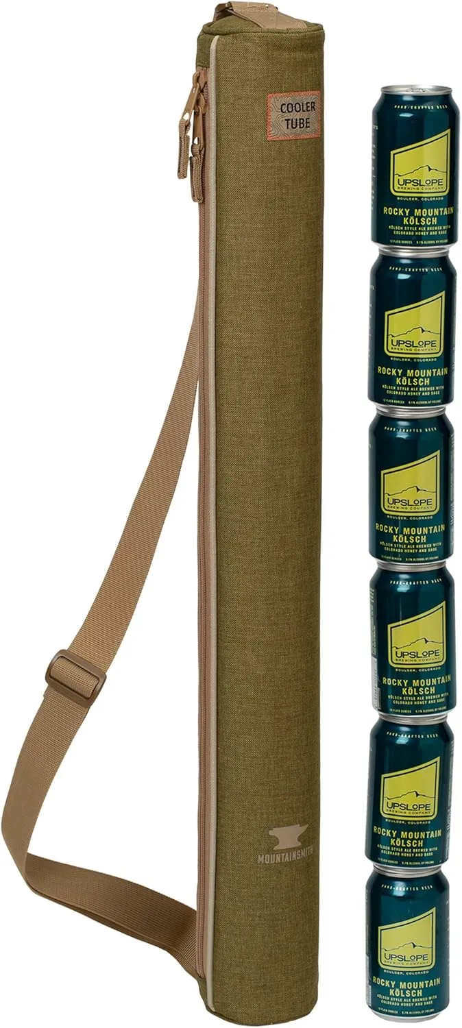 Mountainsmith Cooler Tube, Soft Sided Insulated 6 Can Cooler Sleeve with 2-Way Zipper and Adjustable Shoulder Strap