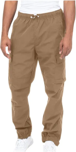 Muscularfit Cotton Pants for Men 2024 Fall Fashion Stretch Waist Multi Pockets Cargo Pants Causal Solid Athletic Sweatpants