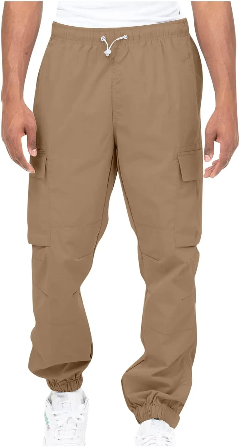 Muscularfit Cotton Pants for Men 2024 Fall Fashion Stretch Waist Multi Pockets Cargo Pants Causal Solid Athletic Sweatpants