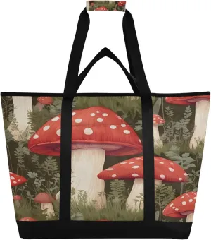 Mushroom Reusable Insulated Cooler Bag with Ice Pack Compartment - Large 50L Waterproof Thermal Grocery Tote for Picnic Beach Camping Lunch Storage