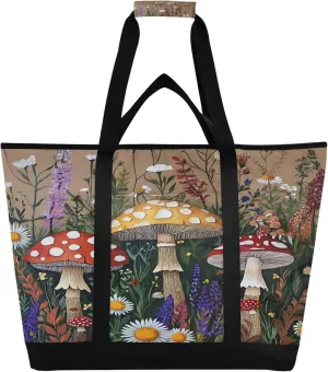 Mushroom Reusable Insulated Cooler Bag with Ice Pack Compartment - Large 91L Waterproof Thermal Grocery Tote for Picnic Beach Camping Lunch Storage