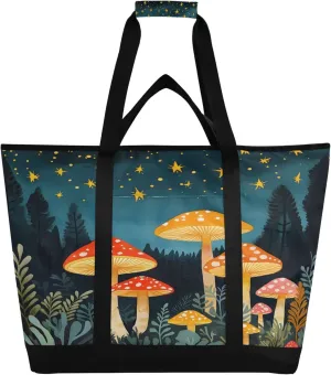 Mushroom Reusable Insulated Cooler Bag with Ice Pack Compartment - Large 97L Waterproof Thermal Grocery Tote for Picnic Beach Camping Lunch Storage