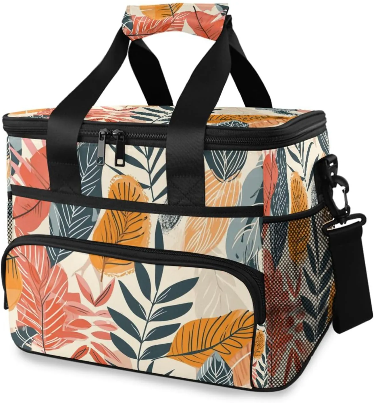 Muted Color Orange Leaves Cooler Bag Insulated Cooler Soft Sided Cooler 24 Can Portable Picnic Bag Large Leakproof Lunch Bag Box for Beach Grocery Camping Travel Car Men Women