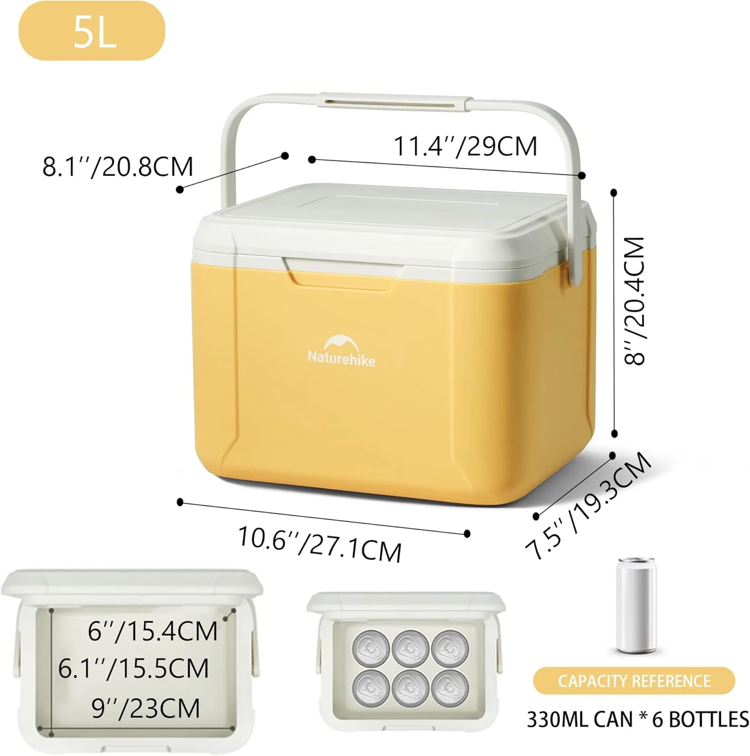Naturehike Outdoor Insulated Portable Cooler, Leak-Proof Hard Cooler Keeps Ice for up to 2 Days, 5/18L Insulated Box for Beach, Drink, Camping, Picnic, Fishing, Boat, Barbecue & More