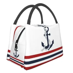 Nautical Cooler Lunch Box Red and Blue Stripes