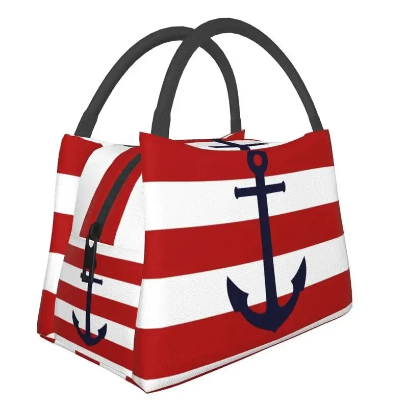 Nautical Cooler Lunch Box Red and Blue Stripes