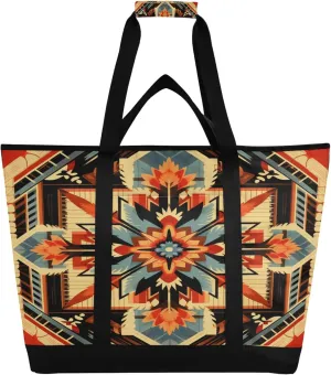 Navajo Bohomia Reusable Insulated Cooler Bag with Ice Pack Compartment - Large 47L Waterproof Thermal Grocery Tote for Picnic Beach Camping Lunch Storage