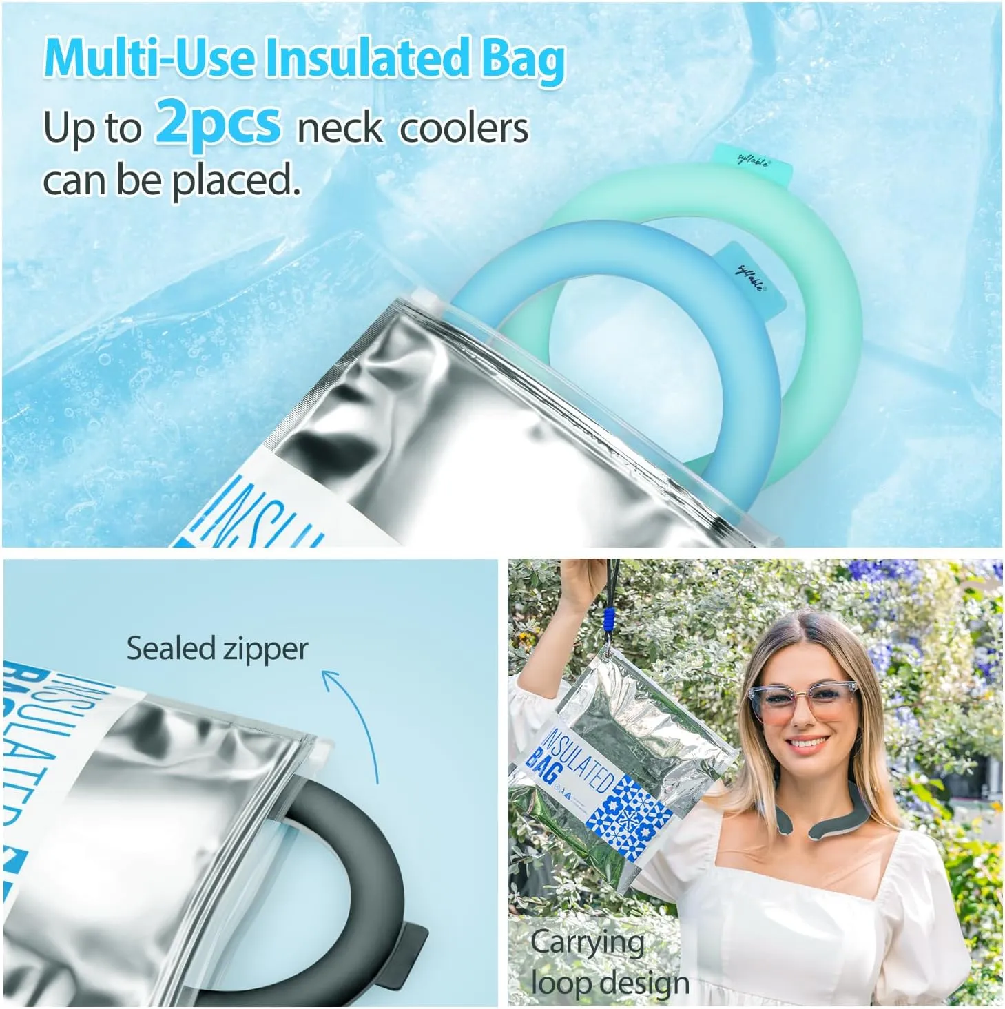 Neck CoolingTube with Insulated Bag, Reusable Neck Coolers Wearable Body Cooling Products for Hot Weather in Summer