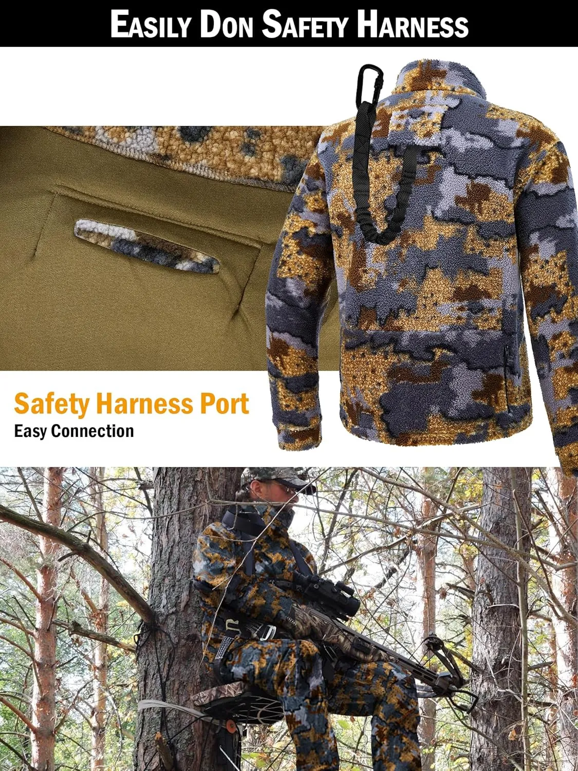 NEW VIEW Quiet Whitetail Deer Bow Hunting Clothes for Men, Cold Weather Wind Proof Camo Hunting Jacket and Pants with Fleece