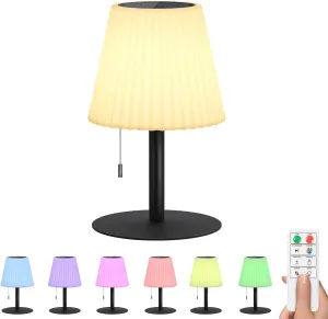 NiceBuy Solar Table Lamp Outdoor - IP44 Water-Resistant Dual USB/Solar Charging RGB Table Lights with Remote Control & Pull Chain, Cordless Rechargeable LED Lamp for Patio, Garden, Terrance