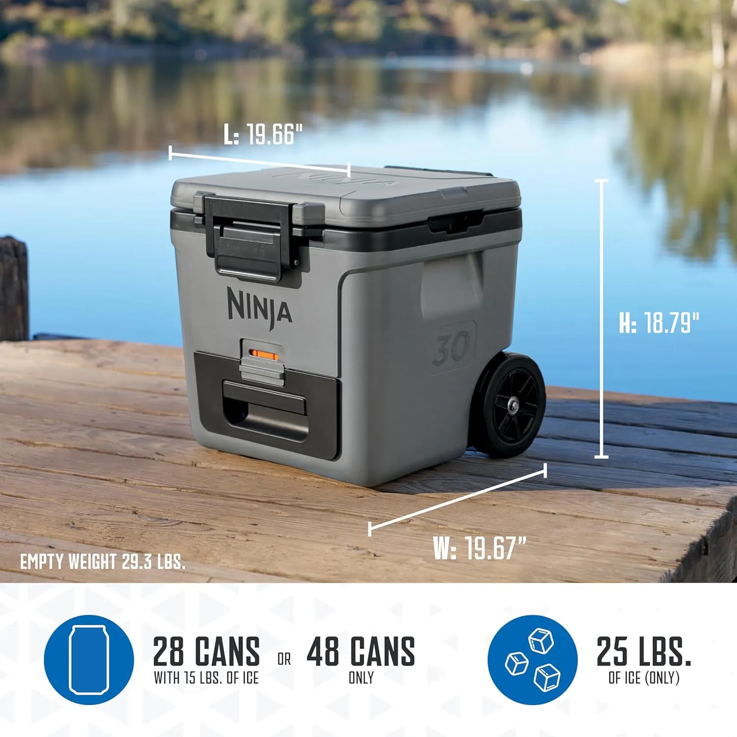 Ninja | Cooler | FrostVault 30QT Cooler with Wheels | Insulated with Temp Dry Storage Drawer | Keeps Ice Cold for Days | for The Beach, Camping, Picnics & More | Slate Gray | FB230GY