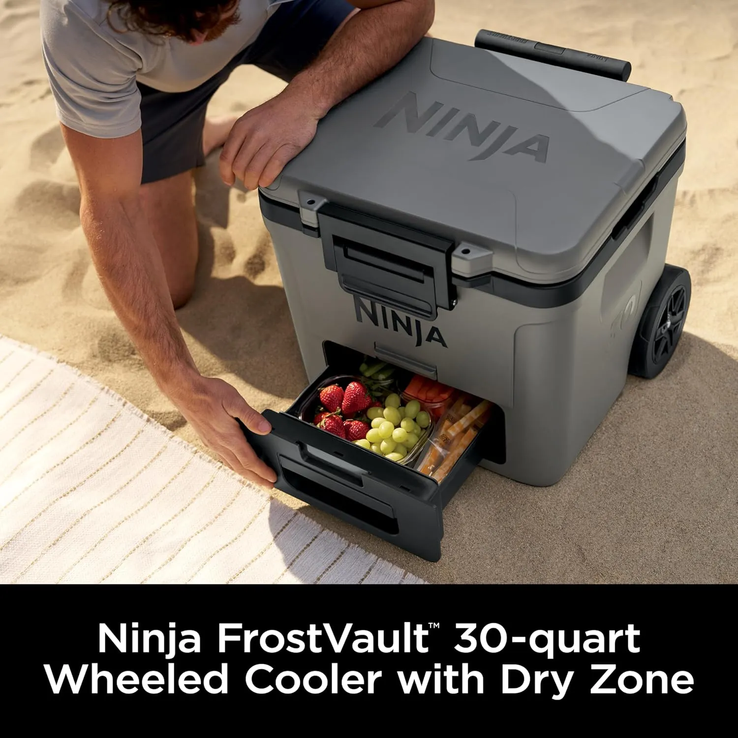 Ninja | Cooler | FrostVault 30QT Cooler with Wheels | Insulated with Temp Dry Storage Drawer | Keeps Ice Cold for Days | for The Beach, Camping, Picnics & More | Slate Gray | FB230GY