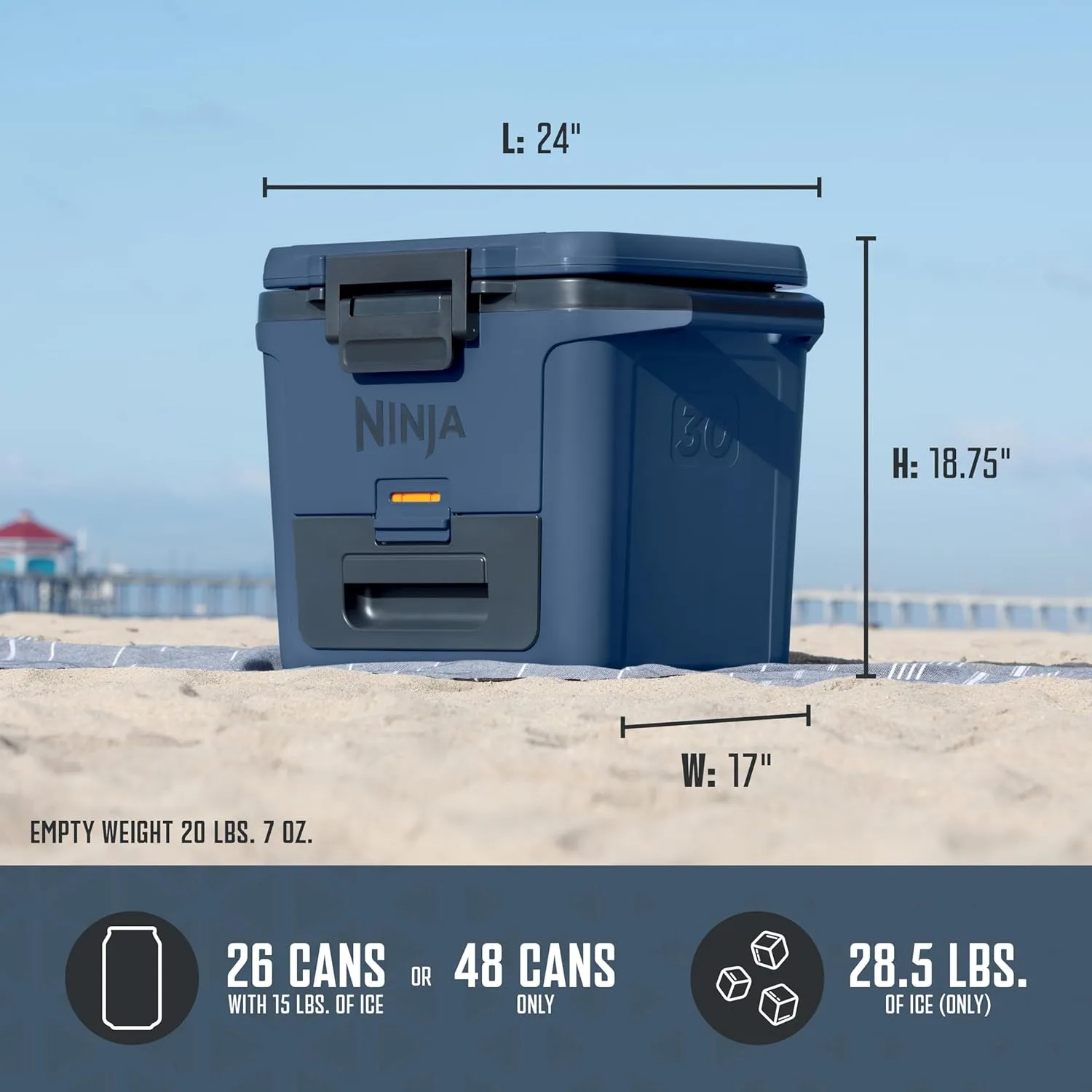 Ninja FB131BL FrostVault 30qt Hard Cooler with Dry Zone, Integrated Fridge-Temp Dry Storage Drawer, Premium Heavy-Duty Insulated Cooler, Keeps Ice for Days, Lakeshore Blue