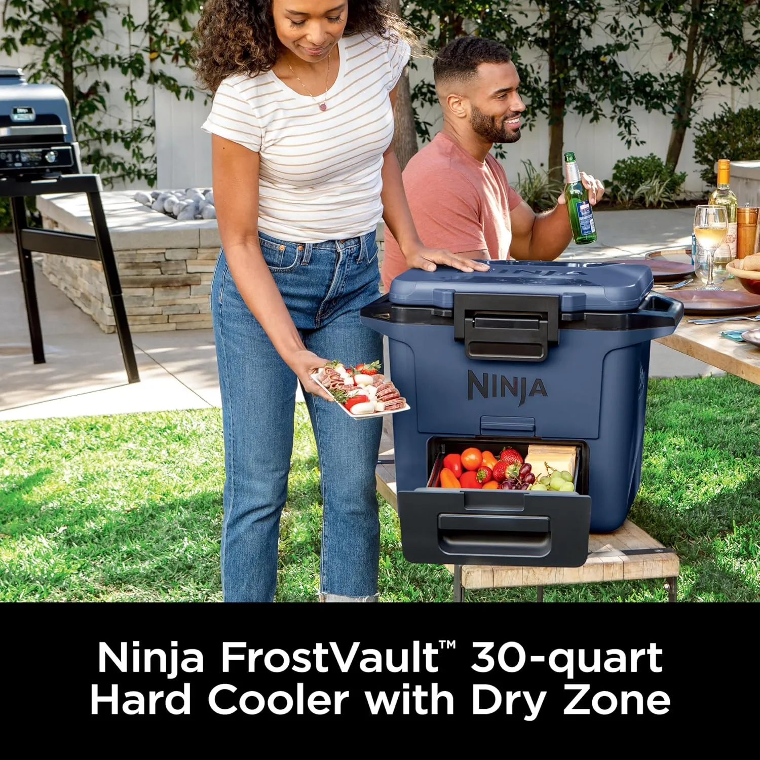 Ninja FB131BL FrostVault 30qt Hard Cooler with Dry Zone, Integrated Fridge-Temp Dry Storage Drawer, Premium Heavy-Duty Insulated Cooler, Keeps Ice for Days, Lakeshore Blue