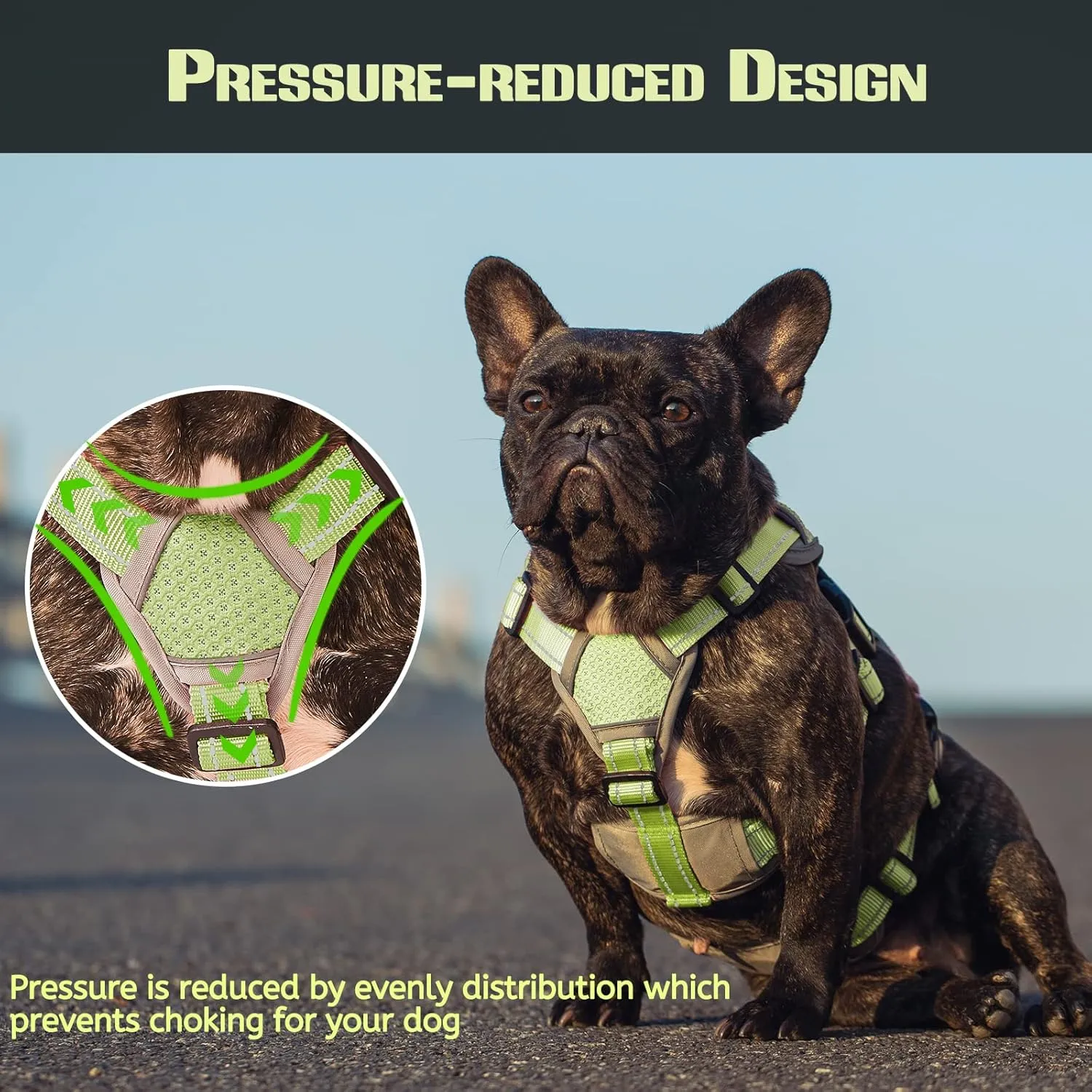 No Escape Dog Harness, Escape Proof Harness, Fully Reflective Harness with Padded Handle, Breathable,Durable, Adjustable Vest for Medium Dogs Walking, Training, and Running Gear (Green, S)