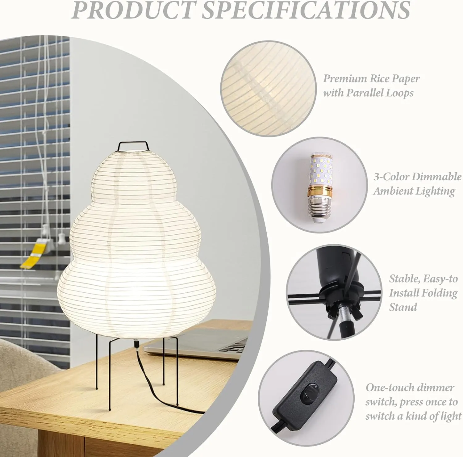 Noguchi Style Lamp, Japanese Paper Lamp, Paper Lantern Lamp, Floor Paper Lamp, Rice Paper Floor Lamp, Establishing A Warm and Cozy Ambiance in Any Room for Bedroom/Living Room