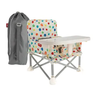 Nuby Easy Go Pop-Up Booster Seat with Removable Tray - 6  Months - Portable Booster Seat for Floor for Indoor/Outdoor Use - 3-Point Safety Adjustable Straps - Includes Travel Bag - Multi-Color Circles