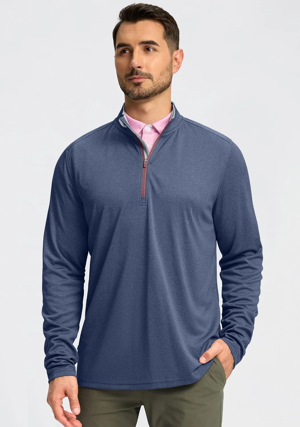Obla Golf Quarter Zip Pullover for Men Mock Neck Sweatshirt Lightweight Sun Protection Men's Long Sleeve Golf Shirt