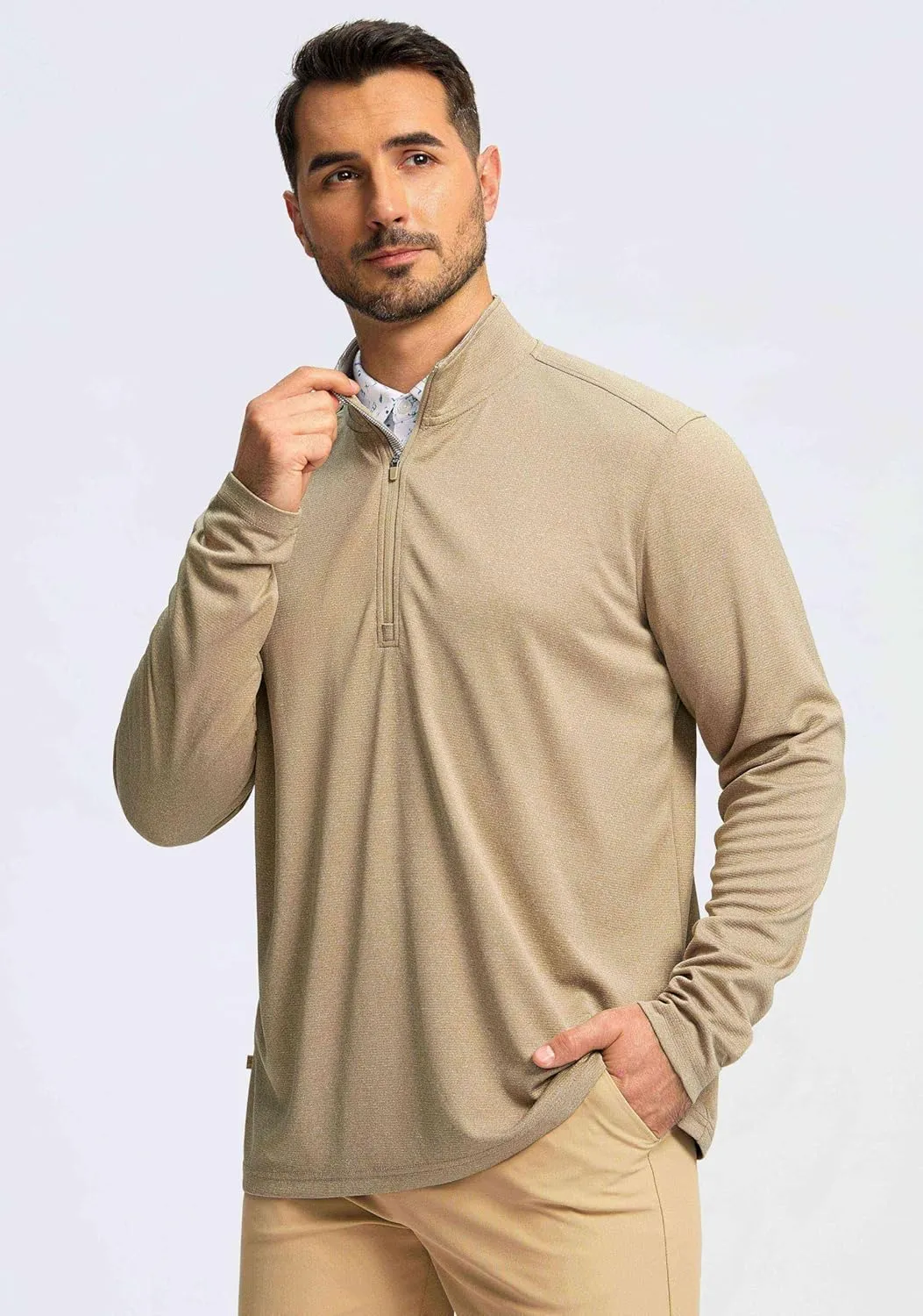 Obla Golf Quarter Zip Pullover for Men Mock Neck Sweatshirt Lightweight Sun Protection Men's Long Sleeve Golf Shirt