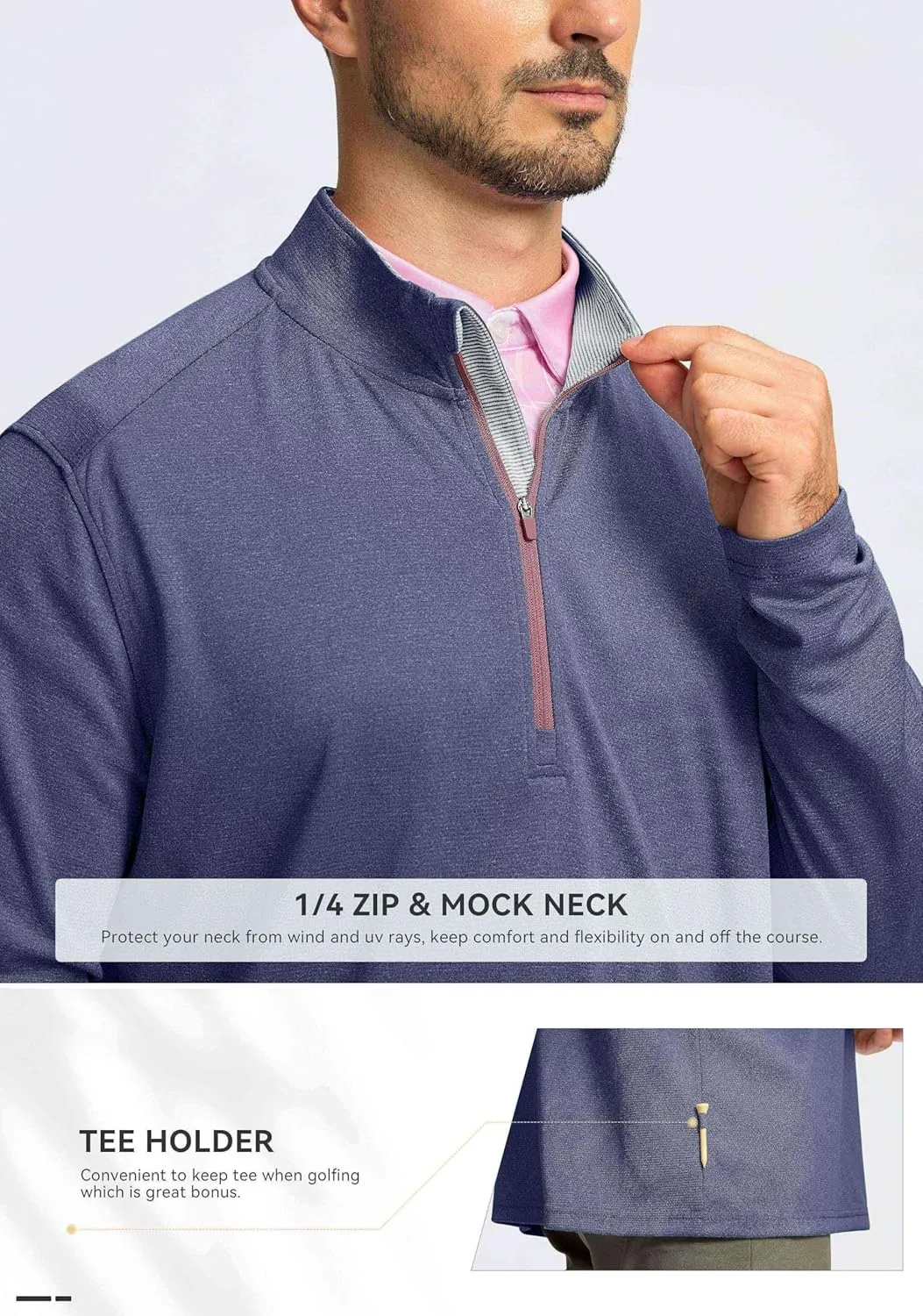 Obla Golf Quarter Zip Pullover for Men Mock Neck Sweatshirt Lightweight Sun Protection Men's Long Sleeve Golf Shirt